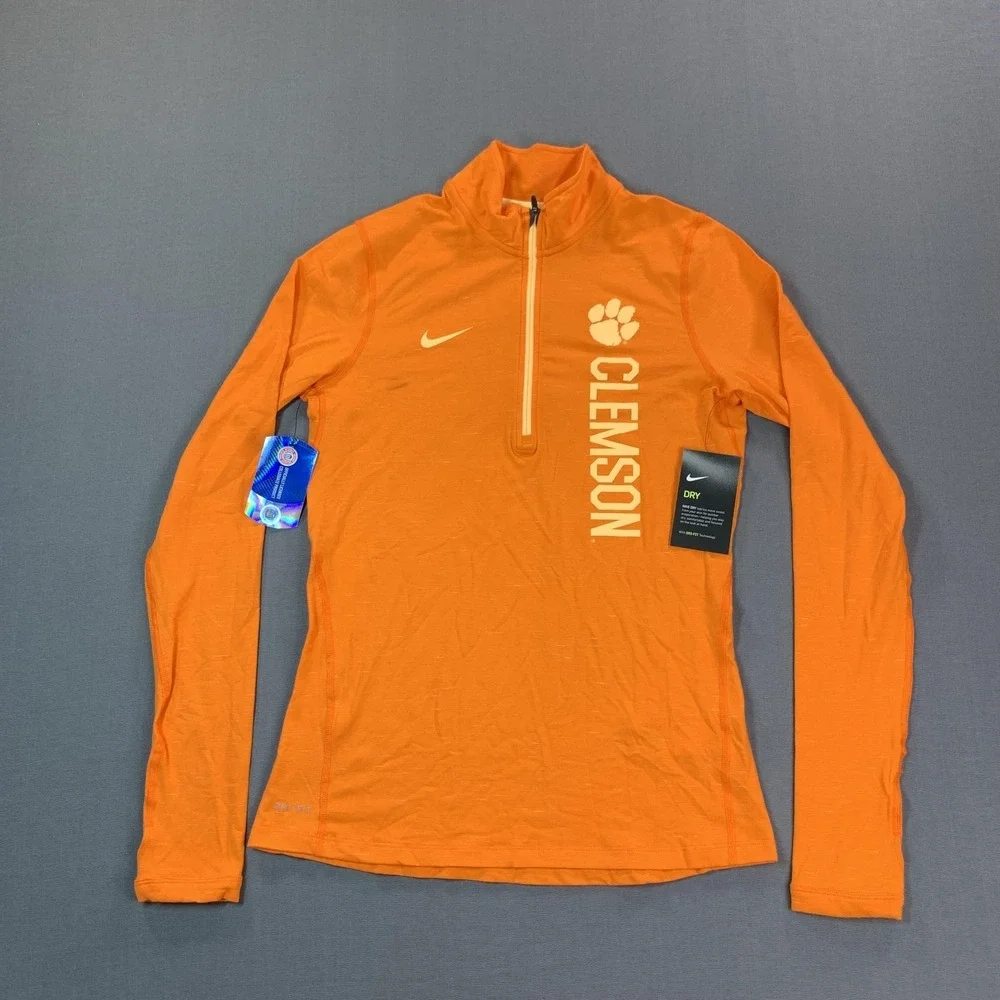 NEW Clemson Tigers Shirt Women S Orange NCAA Football Nike Dri Fit 1/4 Zip STAIN